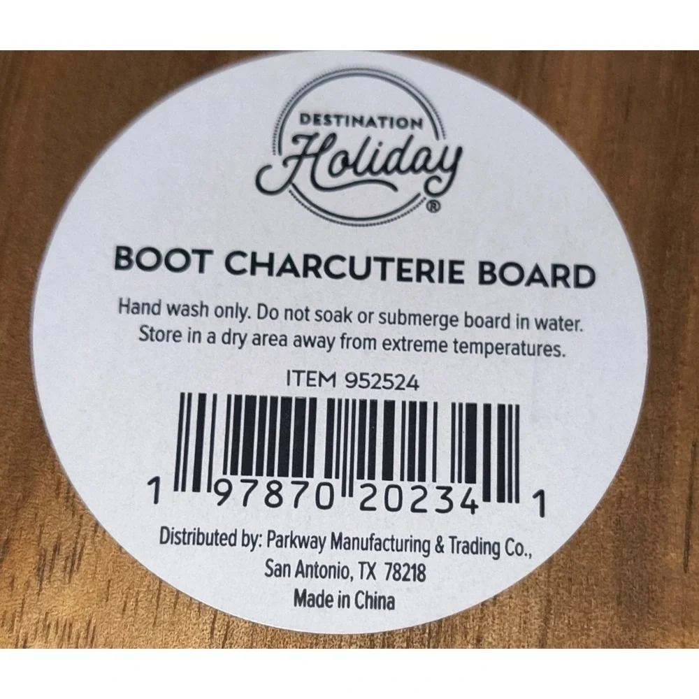 Destination Holiday Wood Cowboy Boot Charcuterie Board Western Serving Tray‎